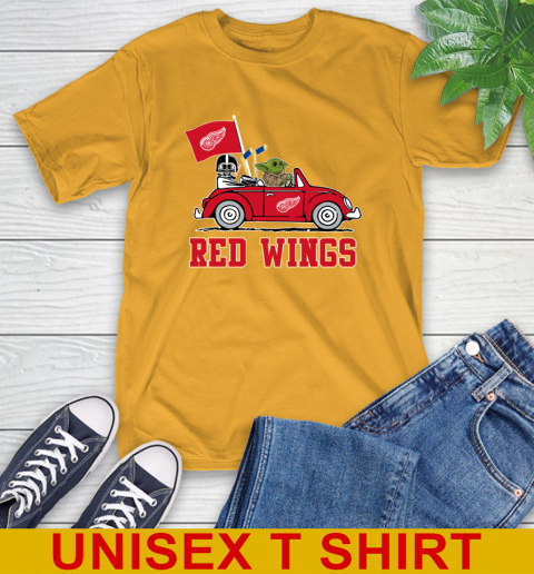 NHL Hockey Detroit Red Wings Darth Vader Baby Yoda Driving Star Wars Shirt T-Shirt 4 NHL Hockey Detroit Red Wings Darth Vader Baby Yoda Driving Star Wars Shirt T-Shirt - Image 4