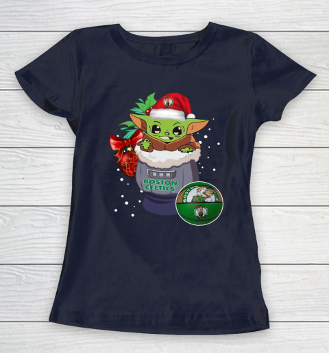 Boston Celtics Christmas Baby Yoda Star Wars Funny Happy NBA Women's T-Shirt 4