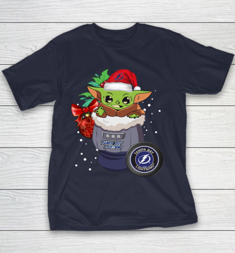 Tampa Bay Lightning Christmas Baby Yoda Star Wars Funny Happy NHL Youth T-Shirt 4