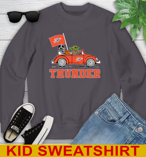 NBA Basketball Oklahoma City Thunder Darth Vader Baby Yoda Driving Star Wars Shirt Youth Sweatshirt 6
