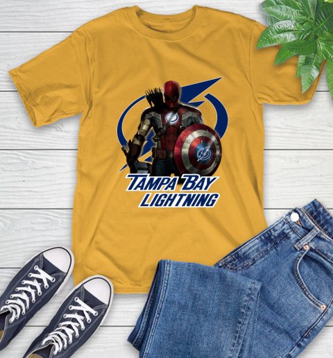 NHL Captain America Thor Spider Man Hawkeye Avengers Endgame Hockey Tampa Bay Lightning T-Shirt 3