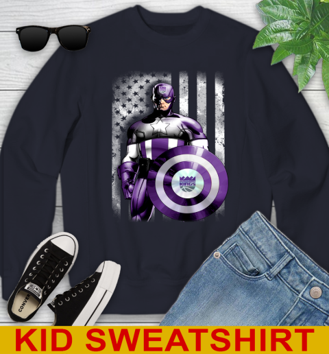 Sacramento Kings NBA Basketball Captain America Marvel Avengers American Flag Shirt Youth Sweatshirt 2