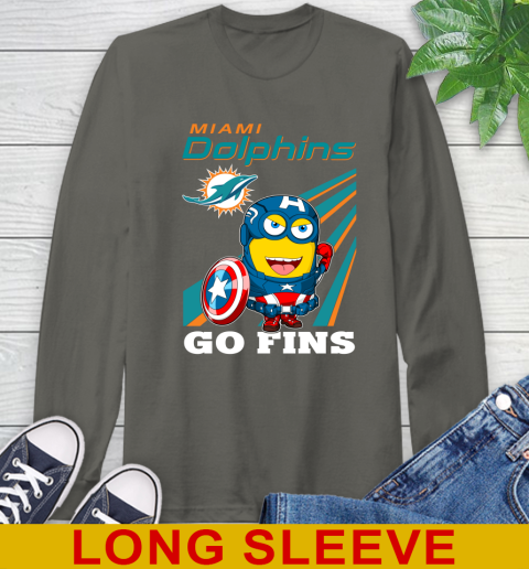 NFL Football Miami Dolphins Captain America Marvel Avengers Minion Shirt Long Sleeve T-Shirt 10