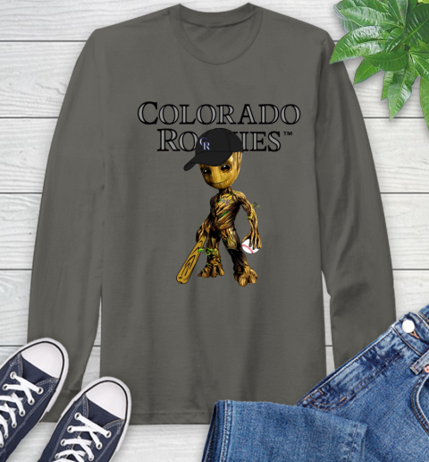 MLB Colorado Rockies Groot Guardians Of The Galaxy Baseball Long Sleeve T-Shirt 8