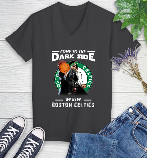 NBA Come To The Dark Side We Have Boston Celtics Star Wars Darth Vader Basketball Women's V-Neck T-Shirt 8