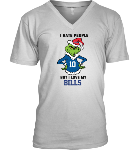 I Hate People But I Love My Buffalo Bills Grinch V-Neck T-Shirt