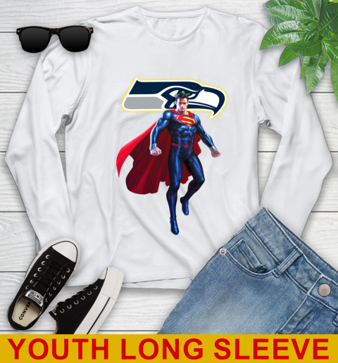 NFL Superman DC Sports Football Seattle Seahawks Youth Long Sleeve