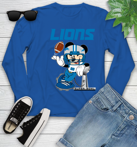 NFL Detroit Lions Mickey Mouse Disney Super Bowl Football T Shirt Youth Long Sleeve 9