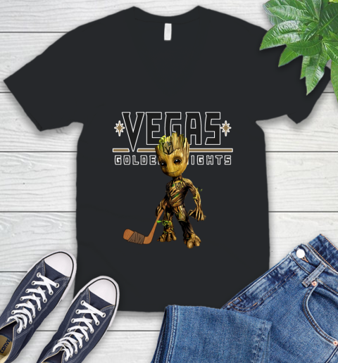 Vegas Golden Knights NHL Hockey Groot Marvel Guardians Of The Galaxy V-Neck T-Shirt 2