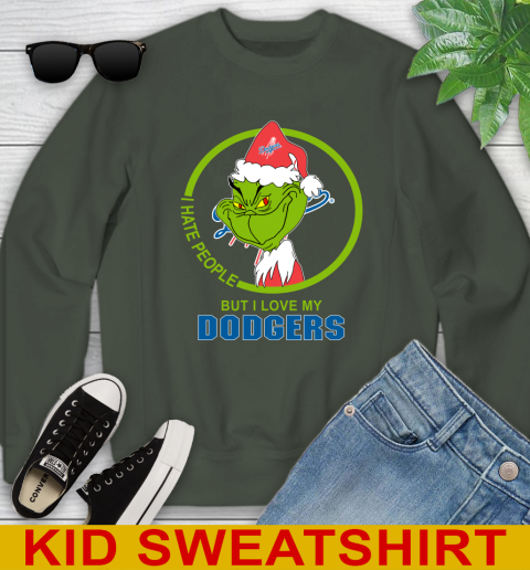 Los Angeles Dodgers MLB Christmas Grinch I Hate People But I Love My Favorite Baseball Team Youth Sweatshirt 9