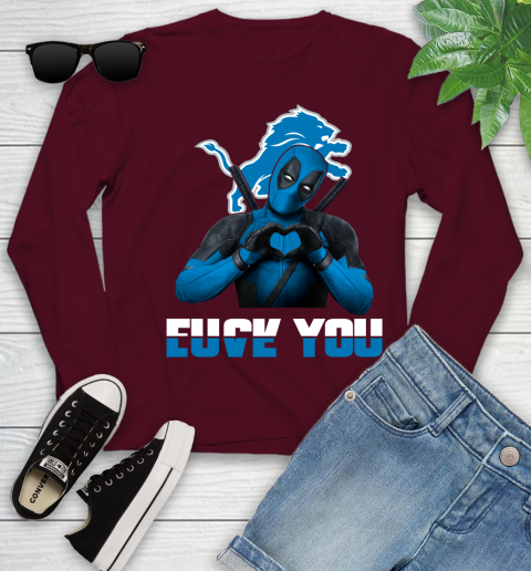 NHL Detroit Lions Deadpool Love You Fuck You Football Sports Youth Long Sleeve 6