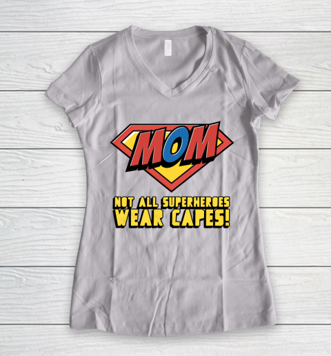 MOM Not All Superheroes Wear Capes Autism Awareness Women's V-Neck T-Shirt