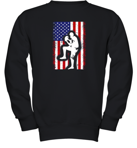 Vintage USA American Flag Baseball Player Team Gift Youth Sweatshirt