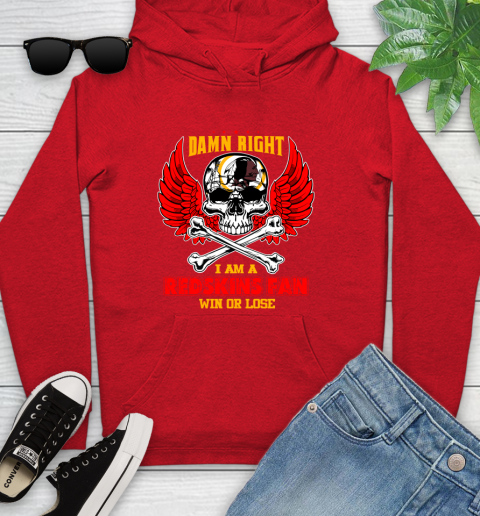 NFL Damn Right I Am A Washington Redskins Win Or Lose Skull Football Sports Youth Hoodie 12