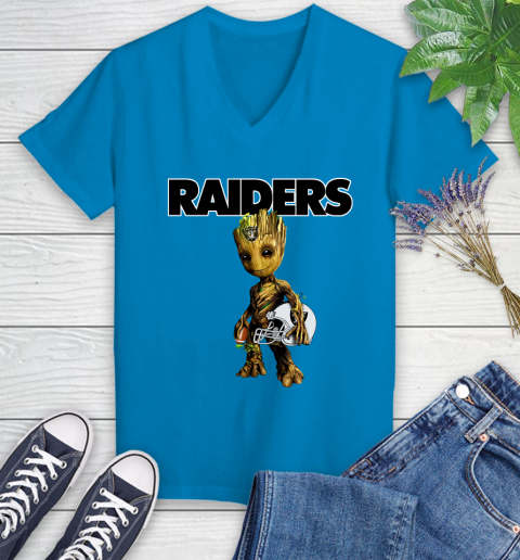 Oakland Raiders NFL Football Groot Marvel Guardians Of The Galaxy Women's V-Neck T-Shirt 7