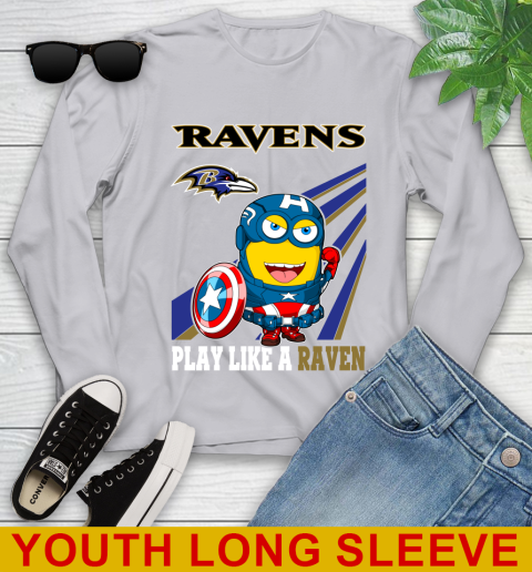 NFL Football Baltimore Ravens Captain America Marvel Avengers Minion Shirt Youth Long Sleeve 5