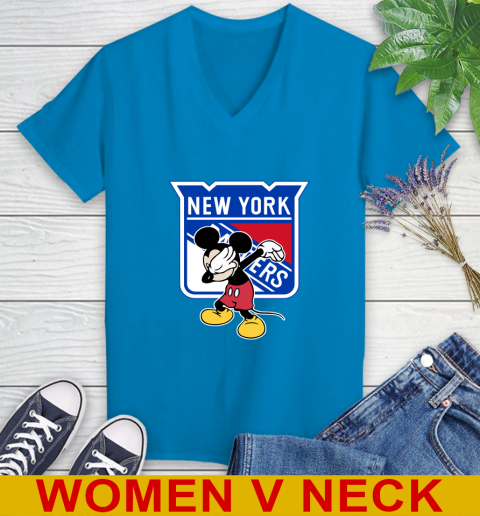 New York Rangers NHL Hockey Dabbing Mickey Disney Sports Women's V-Neck T-Shirt 8
