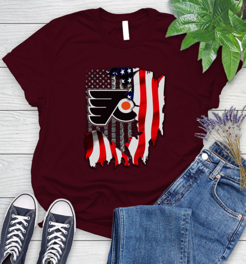 Philadelphia Flyers NHL Hockey American Flag Women's T-Shirt 7