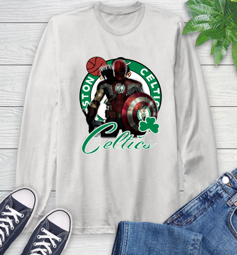 Boston Celtics NBA Basketball Captain America Thor Spider Man Hawkeye Avengers Long Sleeve T-Shirt