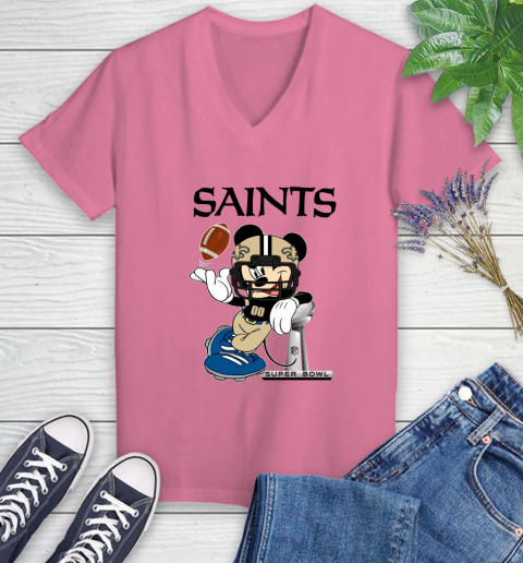 NFL New Orleans Saints Mickey Mouse Disney Super Bowl Football T Shirt Women's V-Neck T-Shirt 13