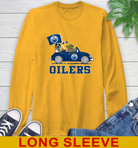 NHL Hockey Edmonton Oilers Darth Vader Baby Yoda Driving Star Wars Shirt Long Sleeve T-Shirt 3