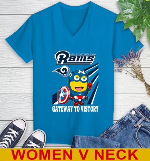 NFL Football Los Angeles Rams Captain America Marvel Avengers Minion Shirt Women's V-Neck T-Shirt 7