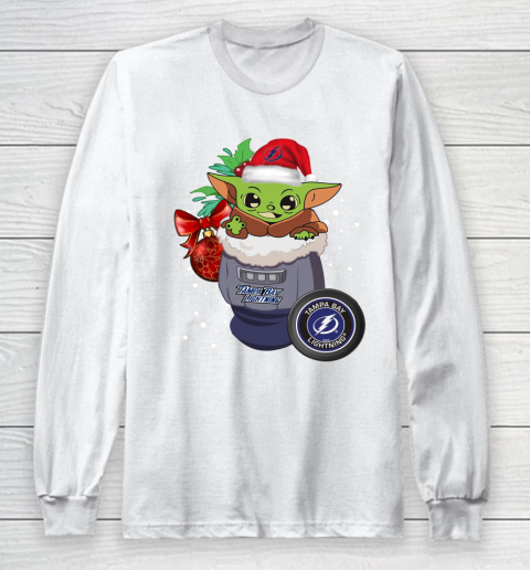 Tampa Bay Lightning Christmas Baby Yoda Star Wars Funny Happy NHL Long Sleeve T-Shirt 2