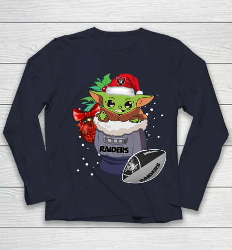 Oakland Raiders Christmas Baby Yoda Star Wars Funny Happy NFL Youth Long Sleeve 3