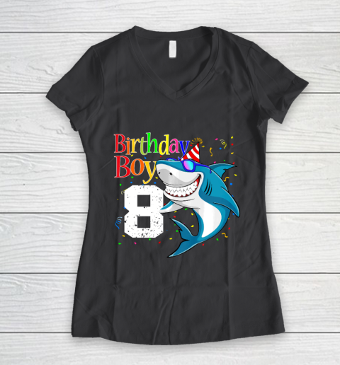 Kids 8th Birthday Boy Shark Shirts 8 Jaw Some Four Tees Boys 8 Years Old Women's V-Neck T-Shirt 6