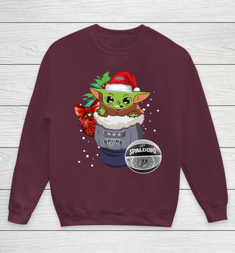 San Antonio Spurs Christmas Baby Yoda Star Wars Funny Happy NBA Youth Sweatshirt 5