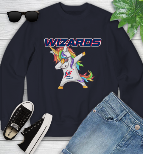 Washington Wizards NBA Basketball Funny Unicorn Dabbing Sports Youth Sweatshirt 3