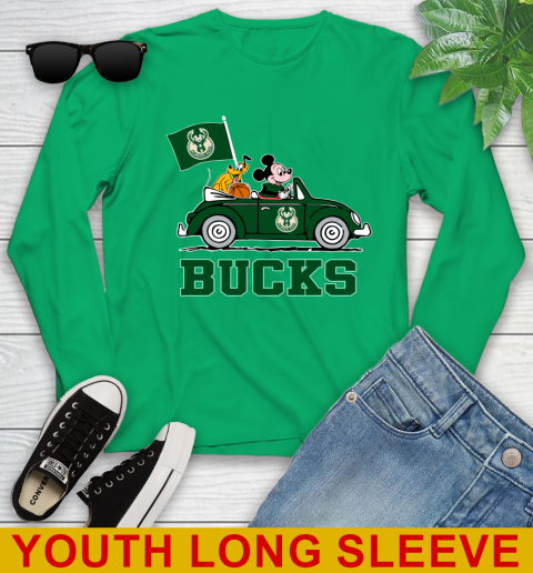 NBA Basketball Milwaukee Bucks Pluto Mickey Driving Disney Shirt Youth Long Sleeve 7