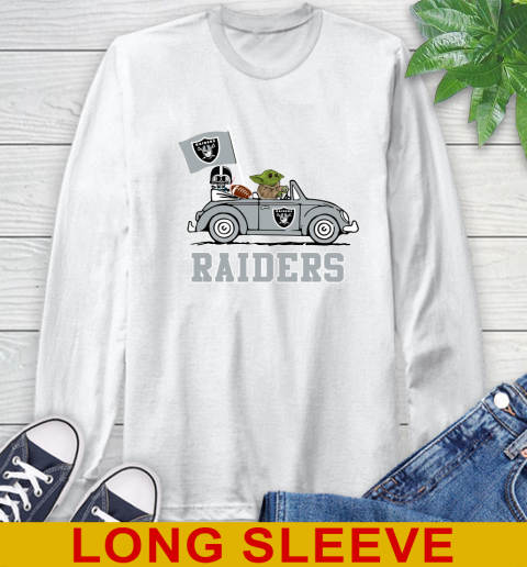NFL Football Oakland Raiders Darth Vader Baby Yoda Driving Star Wars Shirt Long Sleeve T-Shirt