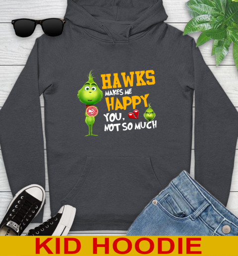 NBA Atlanta Hawks Makes Me Happy You Not So Much Grinch Basketball Sports Youth Hoodie 9