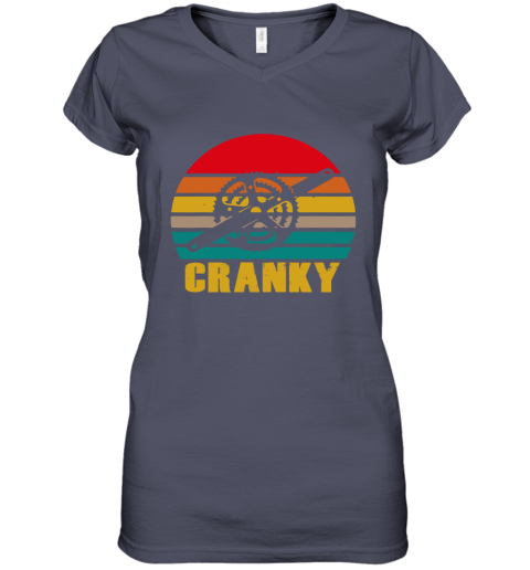 Bicycle Cranky Cycling Lovers Sunset Vintage Women's V-Neck T-Shirt