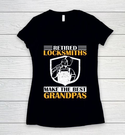 GrandFather gift shirt Vintage Retired Locksmith Make The Best Grandpa Retirement T Shirt Women's V-Neck T-Shirt