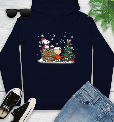 MLB Baltimore Orioles Snoopy Charlie Brown Christmas Baseball Commissioner's Trophy Youth Hoodie 3