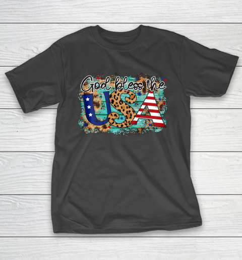 God Bless the USA Stars Stripes and Leopard Print T-Shirt