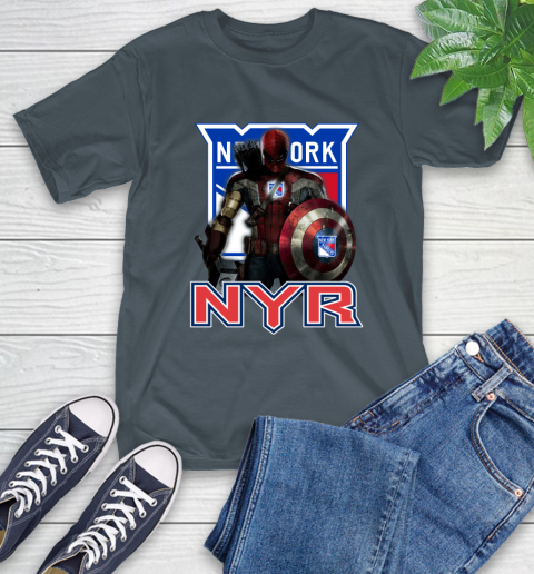 NHL Captain America Thor Spider Man Hawkeye Avengers Endgame Hockey New York Rangers T-Shirt 9
