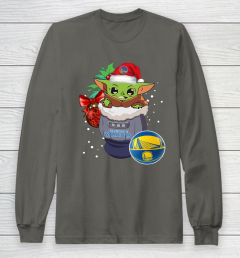 Golden State Warriors Christmas Baby Yoda Star Wars Funny Happy NBA Long Sleeve T-Shirt 8