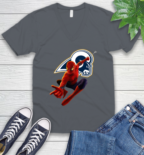 NFL Spider Man Avengers Endgame Football Los Angeles Rams V-Neck T-Shirt 5