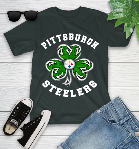 NFL Pittsburgh Steelers Three Leaf Clover St Patrick's Day Football Sports Youth T-Shirt 6