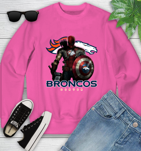 NFL Captain America Thor Spider Man Hawkeye Avengers Endgame Football Denver Broncos Youth Sweatshirt 7
