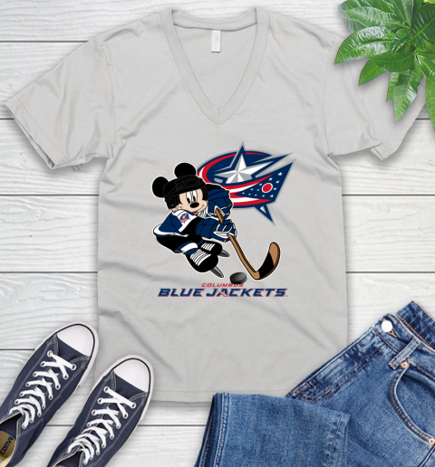 NHL Columbus Blue Jackets Mickey Mouse Disney Hockey T Shirt V-Neck T-Shirt