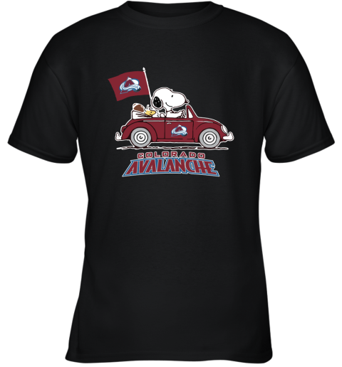 Snoopy And Woodstock Ride The Colorado Avalanche Car NHL Youth T-Shirt
