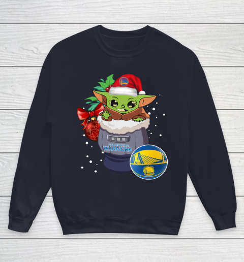 Golden State Warriors Christmas Baby Yoda Star Wars Funny Happy NBA Youth Sweatshirt 3