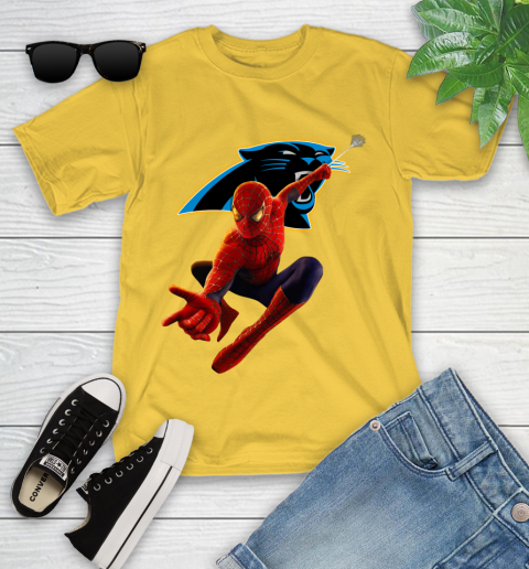 NFL Spider Man Avengers Endgame Football Carolina Panthers Youth T-Shirt 8
