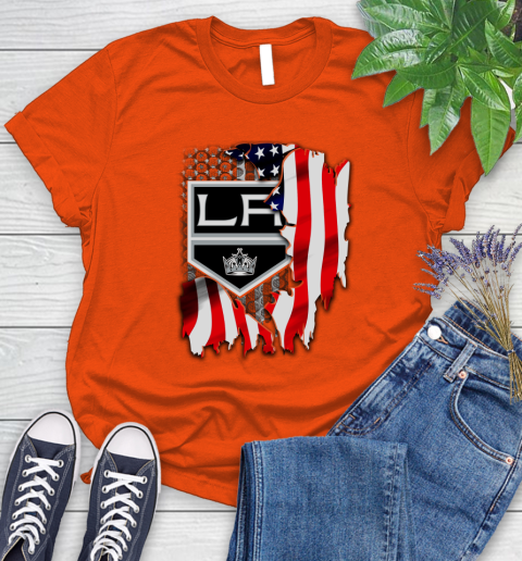 Los Angeles Kings NHL Hockey American Flag Women's T-Shirt 3