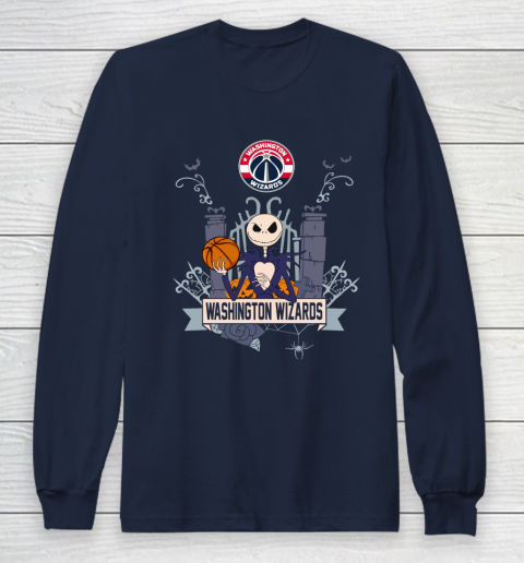 NBA Washington Wizards Basketball Jack Skellington Halloween Long Sleeve T-Shirt 2