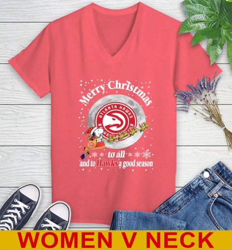 Atlanta Hawks Merry Christmas To All And To Hawks A Good Season NBA Basketball Sports Women's V-Neck T-Shirt - Image 7